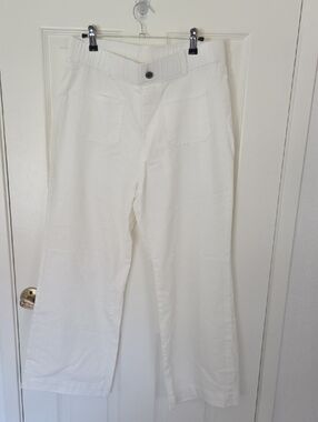 White Casual Pull-On Wide Leg Pants